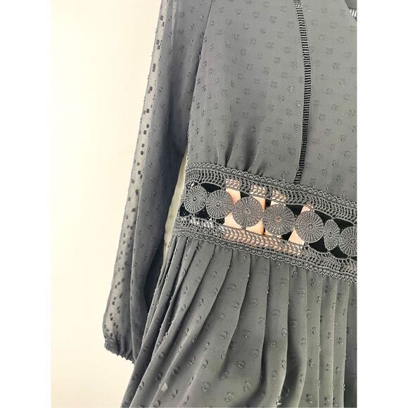 Free Generation LA Black V Neck Boho Cutout Long Sleeve Mini Dress Size M - Picture 5 of 10